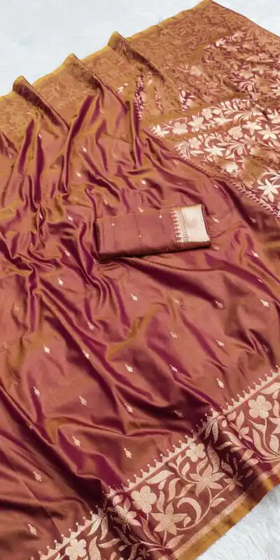 Rust Banarasi Silk Zari Weaving Lace Work Saree | Sarees, Bollywood Sarees, Creative Sarees, Designer Sarees, Embroidered Sarees, Ethnic Saree, Modern Digital sarees, Party Wear Sarees
