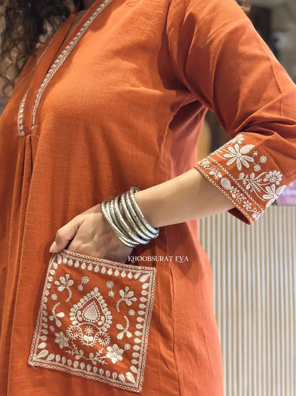 Rust Cambric Cotton Embroidery Lace Work Kurti | Kurti, Bollywood Kurti, Creative Kurtis, Designer Kurti, Party Wear Kurti, Selfie Kurti