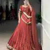 Rust Chanderi Lace Zari Work Lehenga Choli | Lehenga, Bollywood Lehenga, Creative Lehenga, Designer Lehenga, Embroidered Lehenga, Party Wear Lehenga