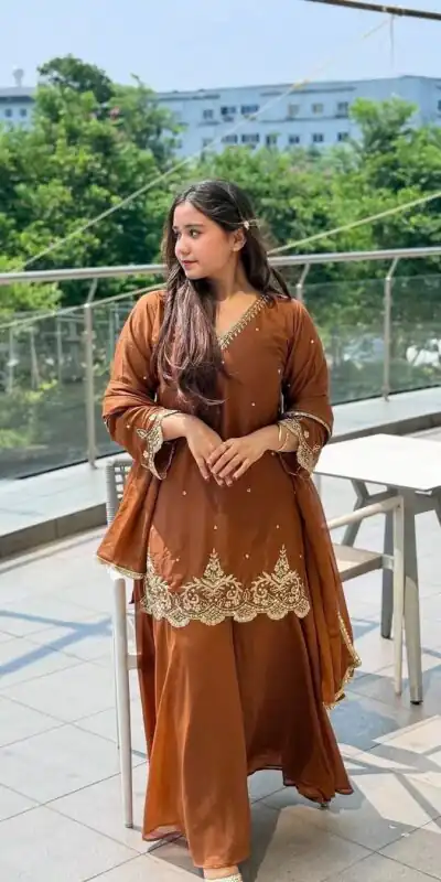 Rust Fox Georgette Lace Embroidery Work Salwar Suit | Jump Suits, Salwar suit, Casual Suits, Creative suits, Designer Suits, Palazzo Suits, Party Wear Suits, Patiala Suits, Straight Suits