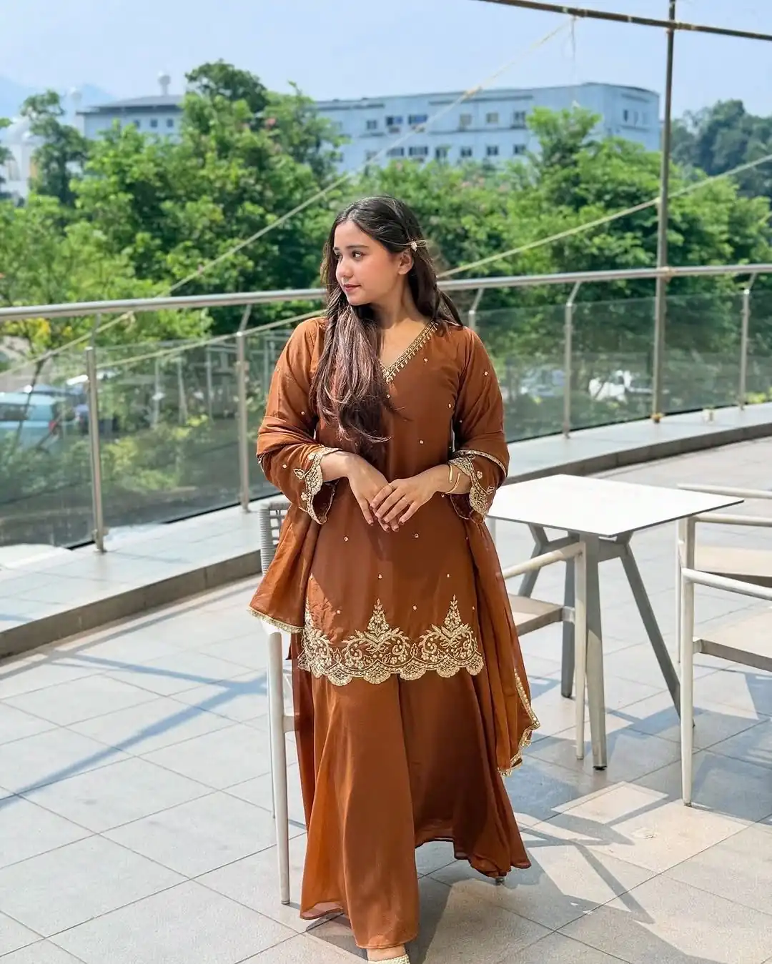 Rust Fox Georgette Lace Embroidery Work Salwar Suit | Jump Suits, Salwar suit, Casual Suits, Creative suits, Designer Suits, Palazzo Suits, Party Wear Suits, Patiala Suits, Straight Suits