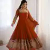 Rust Georgette Multi Thread Work Gown | Jump Suits, Salwar suit, Casual Suits, Creative suits, Designer Suits, Palazzo Suits, Party Wear Suits, Patiala Suits, Straight Suits