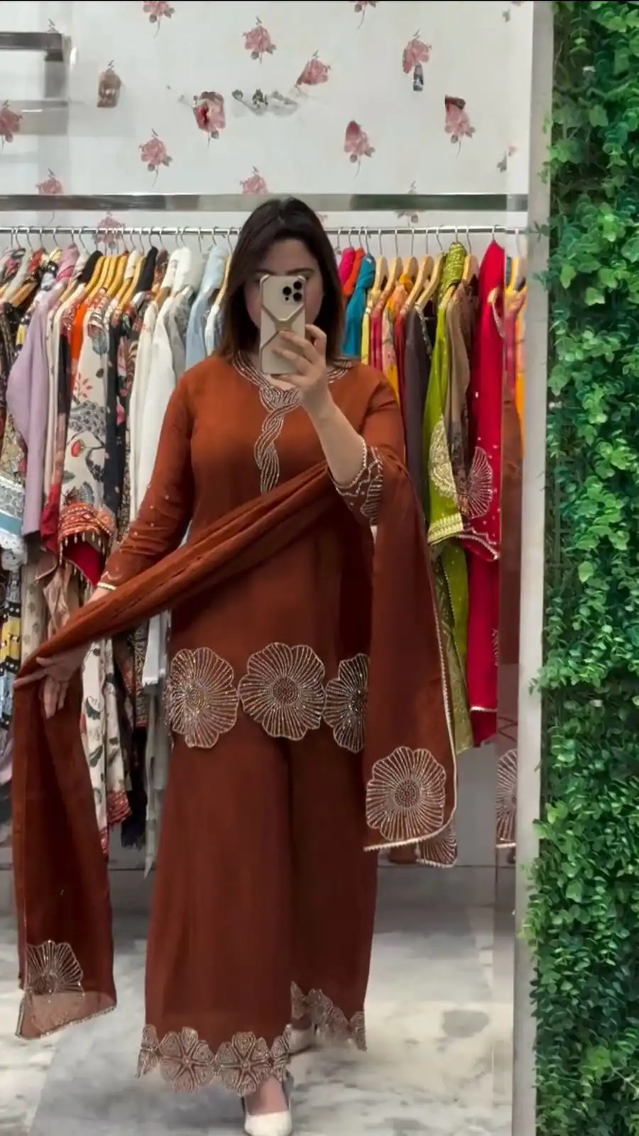 Rust Rangoli Bead Work Salwar Suit | Jump Suits, Salwar suit, Casual Suits, Creative suits, Designer Suits, Palazzo Suits, Party Wear Suits, Patiala Suits, Straight Suits