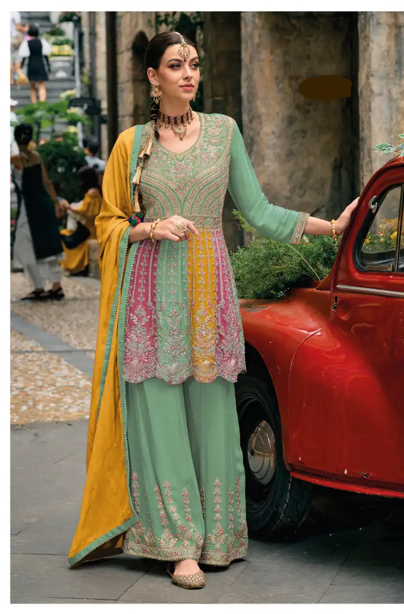 Sea Green Chinon Embroidery Work Salwar Suit | Jump Suits, Salwar suit, Casual Suits, Creative suits, Designer Suits, Palazzo Suits, Party Wear Suits, Patiala Suits, Straight Suits