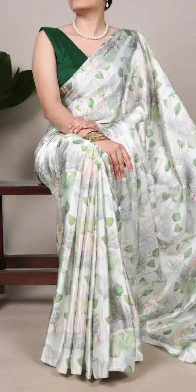 Sea Green Satin Silk Printed Saree | Sarees, Bollywood Sarees, Creative Sarees, Designer Sarees, Embroidered Sarees, Ethnic Saree, Modern Digital sarees, Party Wear Sarees