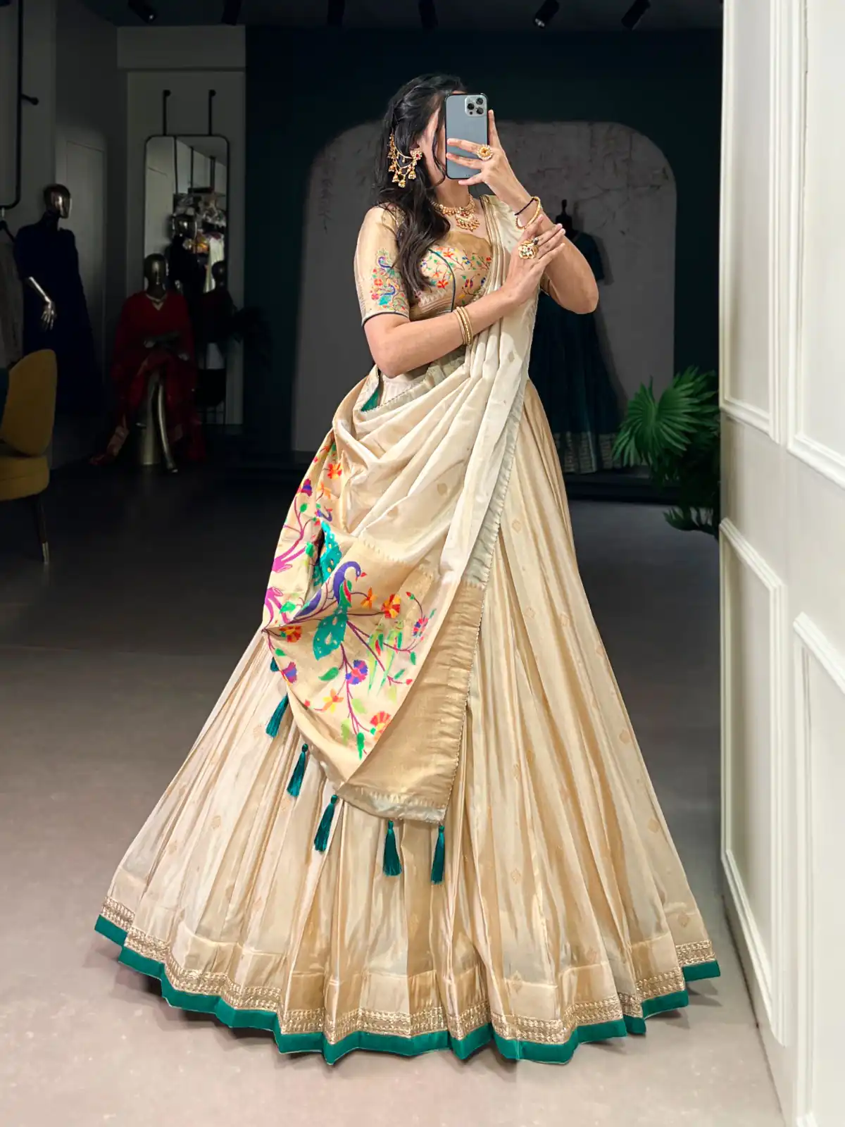 Sea Green Shimmer Zari Weaving Work Lehenga Choli | Lehenga, Bollywood Lehenga, Creative Lehenga, Designer Lehenga, Embroidered Lehenga, Party Wear Lehenga