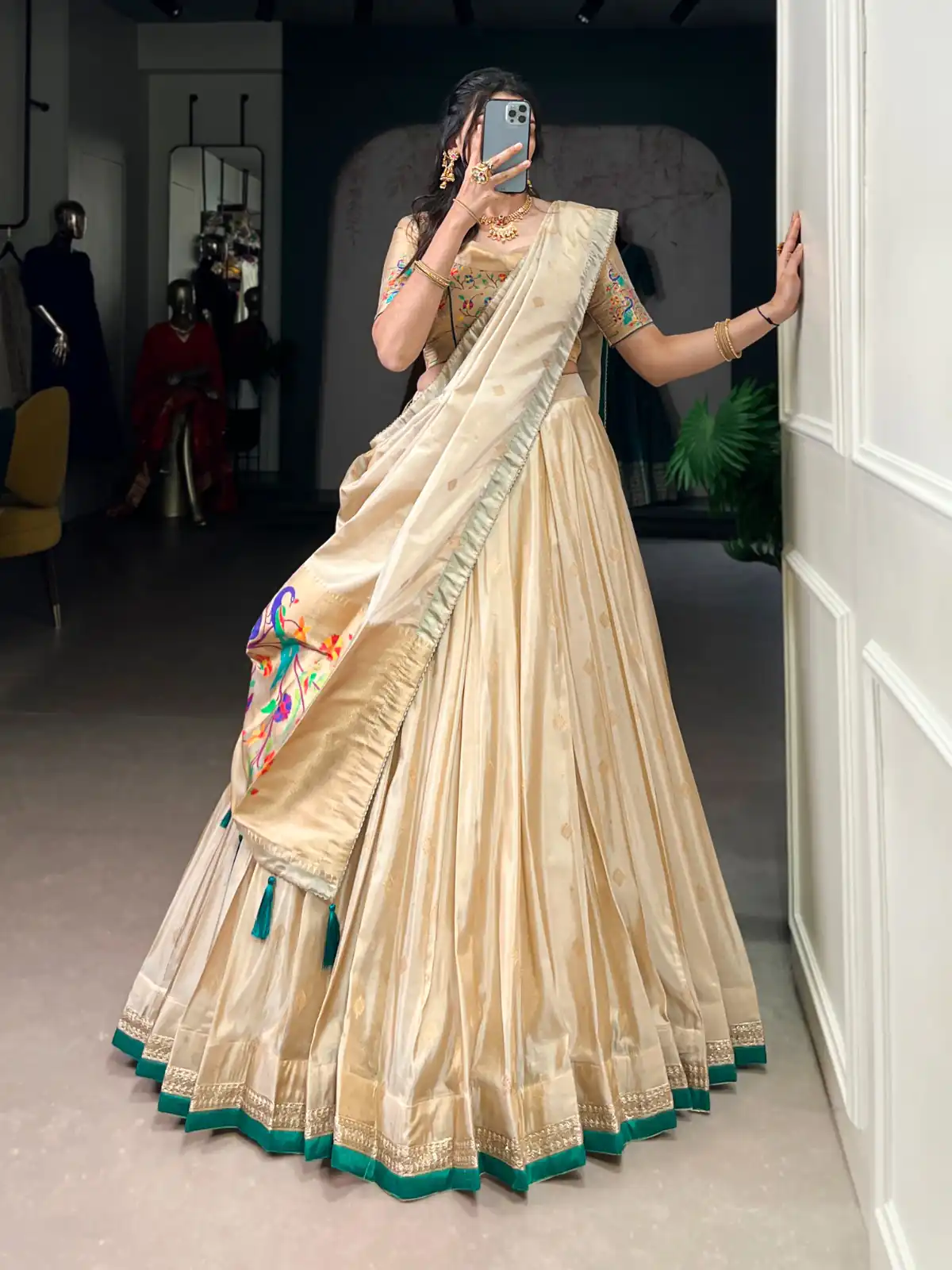 Sea Green Shimmer Zari Weaving Work Lehenga Choli | Lehenga, Bollywood Lehenga, Creative Lehenga, Designer Lehenga, Embroidered Lehenga, Party Wear Lehenga