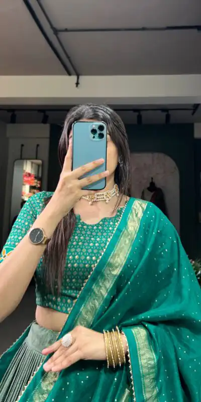 Sea Green Tasar Silk Print Lehenga Choli | Lehenga, Bollywood Lehenga, Creative Lehenga, Designer Lehenga, Embroidered Lehenga, Party Wear Lehenga