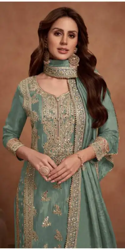 Sea Green Vichitra Embroidery Lace Work Salwar Suit | Jump Suits, Salwar suit, Casual Suits, Creative suits, Designer Suits, Palazzo Suits, Party Wear Suits, Patiala Suits, Straight Suits
