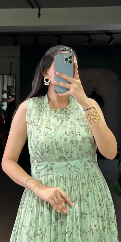 Sea Green Weightless Marbal Floral Print Gown | Gowns, Bollywood Gowns, Creative Gowns, Designer Gowns, Embroidered Gowns, Party Wear Gowns