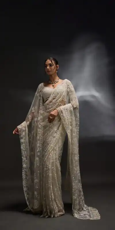 Silver Mono Net Embroidery Sequins Work Saree | Sarees, Bollywood Sarees, Creative Sarees, Designer Sarees, Embroidered Sarees, Ethnic Saree, Modern Digital sarees, Party Wear Sarees