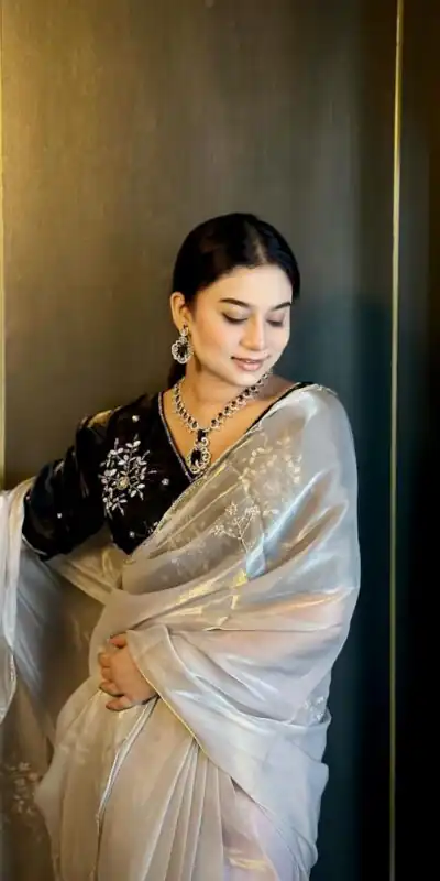 Silver Soft Jimmy Chuu Lace Border Saree | Sarees, Bollywood Sarees, Creative Sarees, Designer Sarees, Embroidered Sarees, Ethnic Saree, Modern Digital sarees, Party Wear Sarees