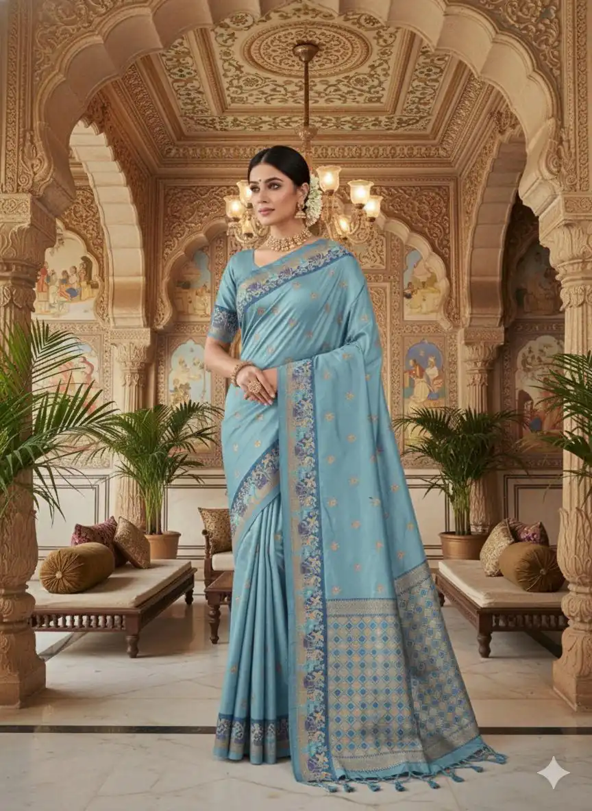 Sky Blue Banarasi Silk Zari Weaving Work Saree | Sarees, Bollywood Sarees, Creative Sarees, Designer Sarees, Embroidered Sarees, Ethnic Saree, Modern Digital sarees, Party Wear Sarees