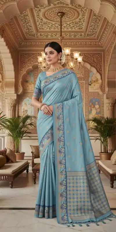 Sky Blue Banarasi Silk Zari Weaving Work Saree | Sarees, Bollywood Sarees, Creative Sarees, Designer Sarees, Embroidered Sarees, Ethnic Saree, Modern Digital sarees, Party Wear Sarees