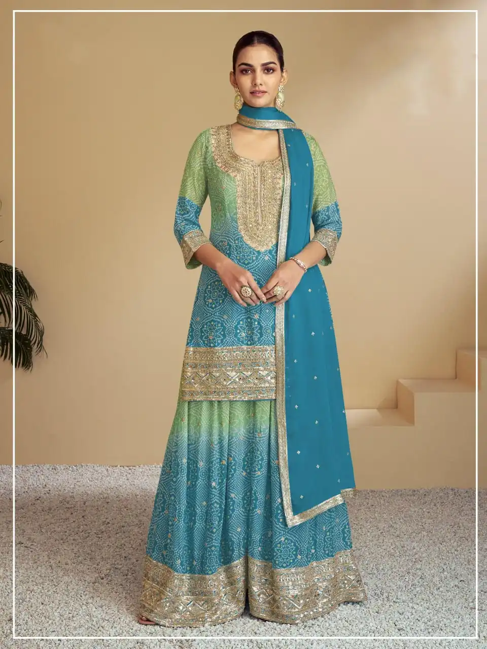 Sky Blue Chinon Digital Print With Mat Sequence Sharara Suit | Jump Suits, Salwar suit, Casual Suits, Creative suits, Designer Suits, Palazzo Suits, Party Wear Suits, Patiala Suits, Straight Suits