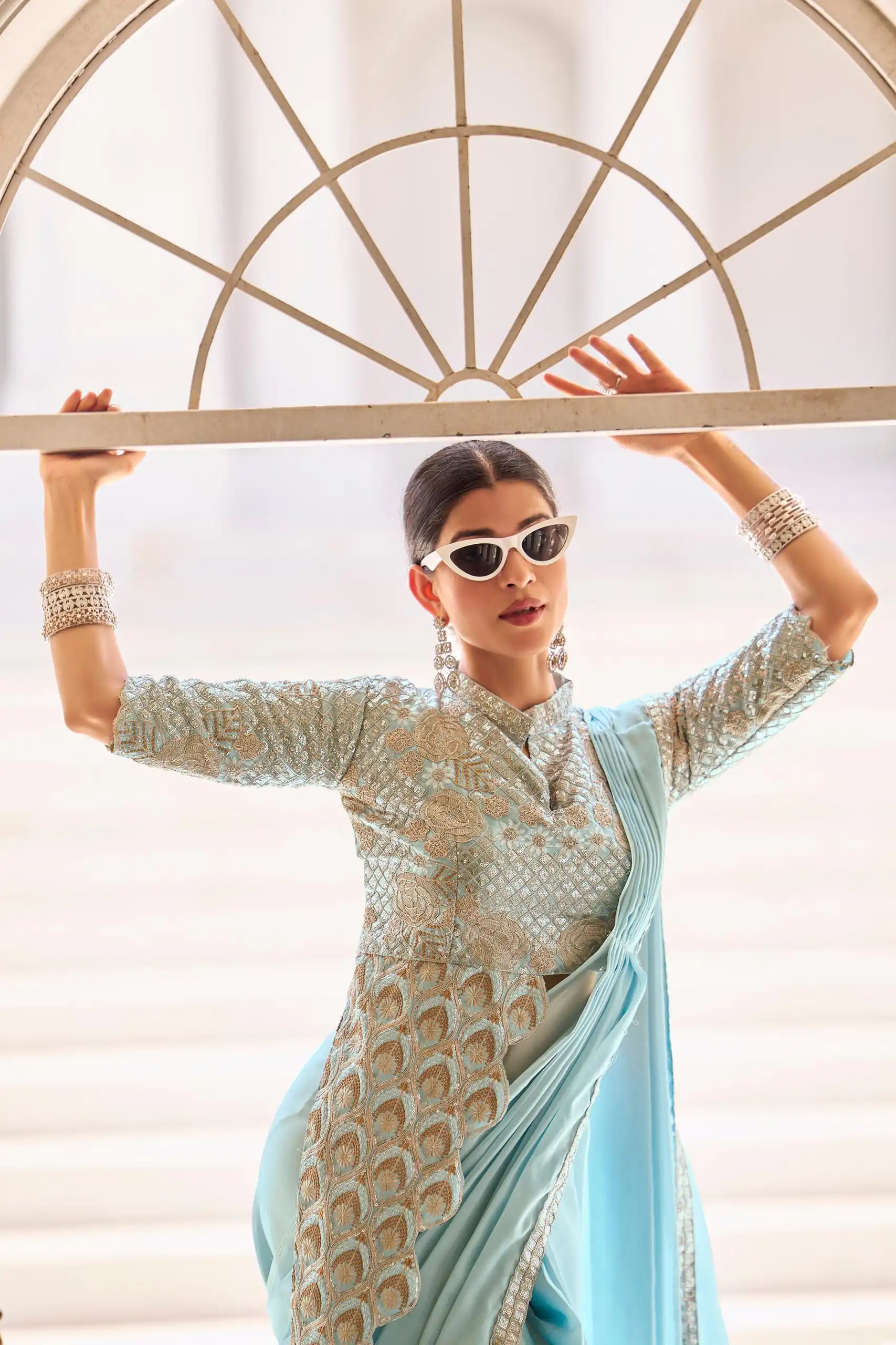 Sky Blue Chinon Embroidery Work Lace Border Saree | Sarees, Bollywood Sarees, Creative Sarees, Designer Sarees, Embroidered Sarees, Ethnic Saree, Modern Digital sarees, Party Wear Sarees