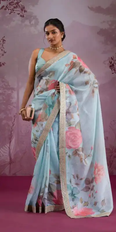 Sky Blue Chinon Silk Embroidery Cut Work Saree | Sarees, Bollywood Sarees, Creative Sarees, Designer Sarees, Embroidered Sarees, Ethnic Saree, Modern Digital sarees, Party Wear Sarees