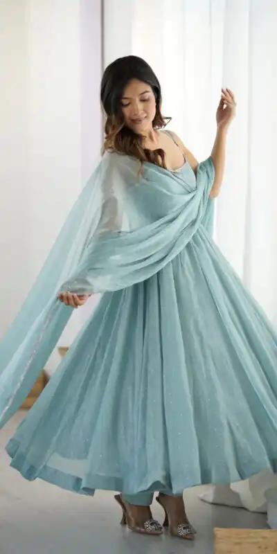 Sky Blue Crunch Silk Lace Work Salwar Suit | Jump Suits, Salwar suit, Casual Suits, Creative suits, Designer Suits, Palazzo Suits, Party Wear Suits, Patiala Suits, Straight Suits