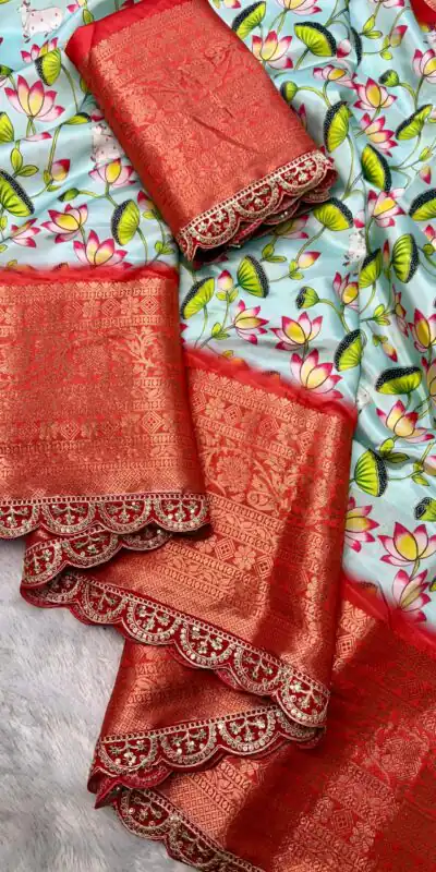 Sky Blue Dola Silk With Zari Weaving Border Saree | Sarees, Bollywood Sarees, Creative Sarees, Designer Sarees, Embroidered Sarees, Ethnic Saree, Modern Digital sarees, Party Wear Sarees