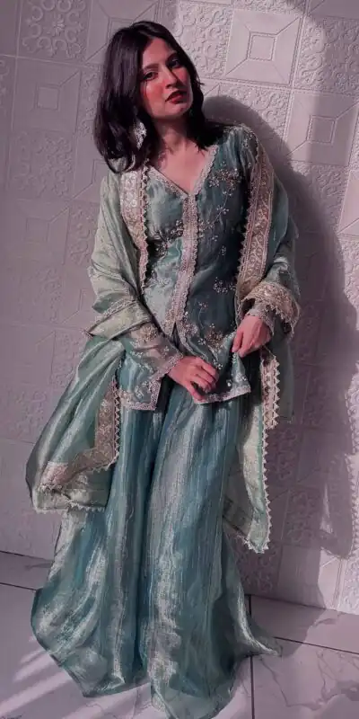 Sky Blue Fandy Silk Sequins Work Salwar Suit | Jump Suits, Tops & Bottoms, Track Suits, Salwar suit, Casual Suits, Creative suits, Designer Suits, Palazzo Suits, Party Wear Suits, Patiala Suits, Straight Suits, Trendy Wear