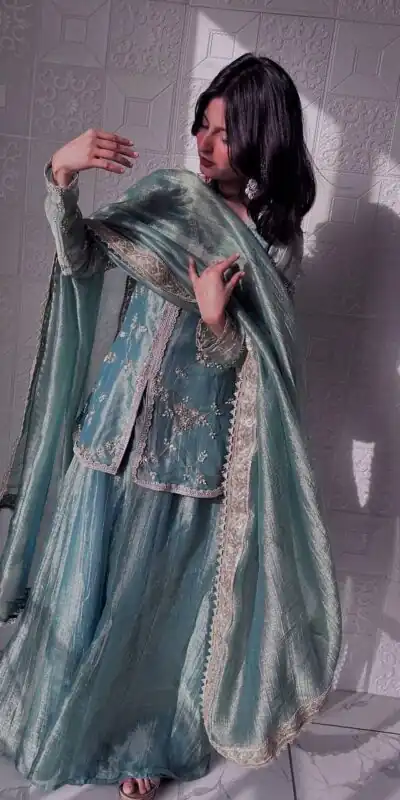 Sky Blue Fandy Silk Sequins Work Salwar Suit | Jump Suits, Tops & Bottoms, Track Suits, Salwar suit, Casual Suits, Creative suits, Designer Suits, Palazzo Suits, Party Wear Suits, Patiala Suits, Straight Suits, Trendy Wear