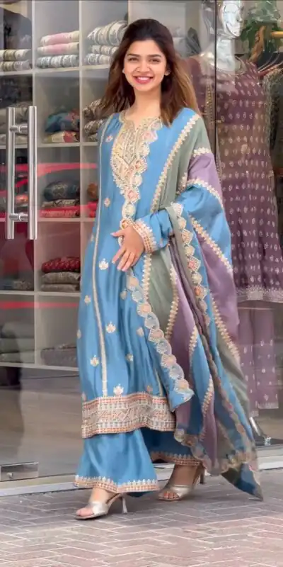 Sky Blue Faux Georgette With Embroidery Sequence Work Salwar Suit | Jump Suits, Salwar suit, Casual Suits, Creative suits, Designer Suits, Palazzo Suits, Party Wear Suits, Patiala Suits, Straight Suits