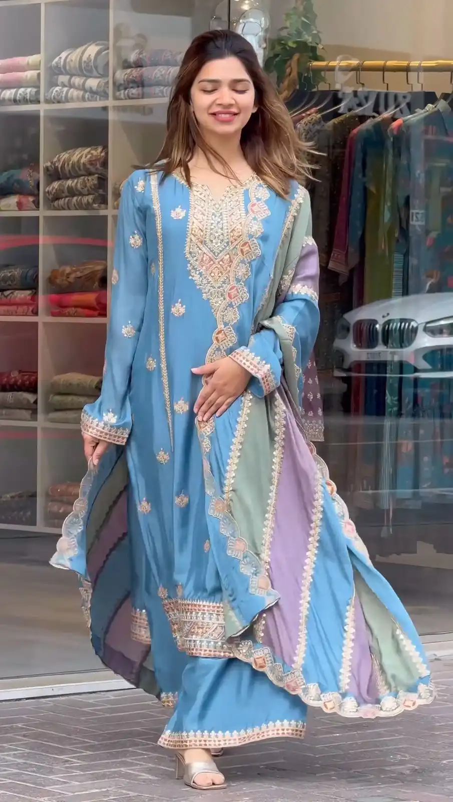 Sky Blue Faux Georgette With Embroidery Sequence Work Salwar Suit | Jump Suits, Salwar suit, Casual Suits, Creative suits, Designer Suits, Palazzo Suits, Party Wear Suits, Patiala Suits, Straight Suits
