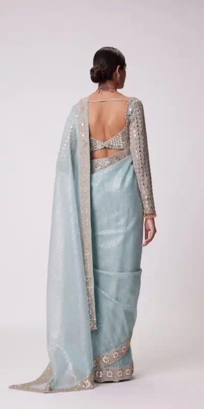 Sky Blue Georgette Sequins Saree | Sarees, Bollywood Sarees, Creative Sarees, Designer Sarees, Embroidered Sarees, Ethnic Saree, Modern Digital sarees, Party Wear Sarees