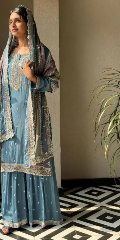 Sky Blue Georgette Sequins Work Embroidery Slawar Suit | Salwar suit, Casual Suits, Creative suits, Designer Suits, Palazzo Suits, Party Wear Suits, Patiala Suits, Straight Suits