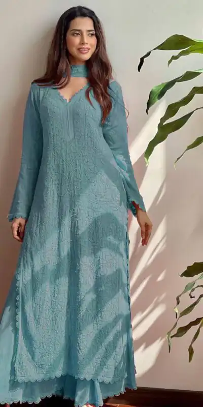 Sky Blue Georgette Thread Embroidery Salwar Suit | Salwar suit, Casual Suits, Creative suits, Designer Suits, Palazzo Suits, Party Wear Suits, Patiala Suits, Straight Suits