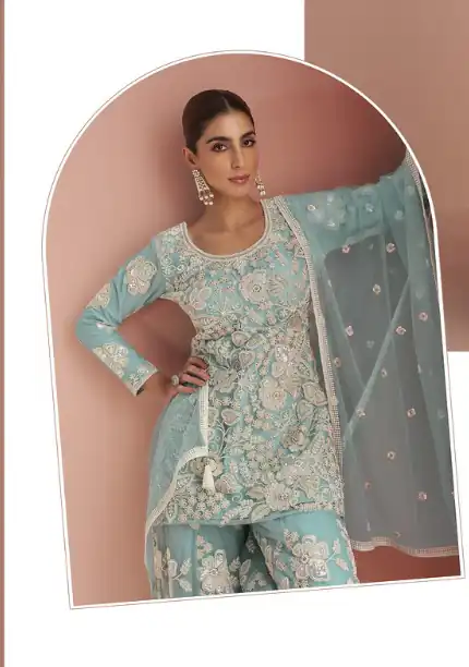 Sky Blue Heavy Net Sequence Work Salwar Suit | Jump Suits, Salwar suit, Casual Suits, Creative suits, Designer Suits, Palazzo Suits, Party Wear Suits, Patiala Suits, Straight Suits