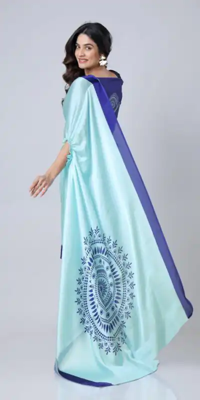 Sky Blue Japan Satin Digital Print Work Saree | Sarees, Bollywood Sarees, Creative Sarees, Designer Sarees, Embroidered Sarees, Ethnic Saree, Modern Digital sarees, Party Wear Sarees