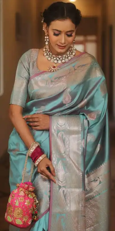 Sky Blue Lichi Silk Border Lace Work Saree | Sarees, Bollywood Sarees, Creative Sarees, Designer Sarees, Embroidered Sarees, Ethnic Saree, Modern Digital sarees, Party Wear Sarees