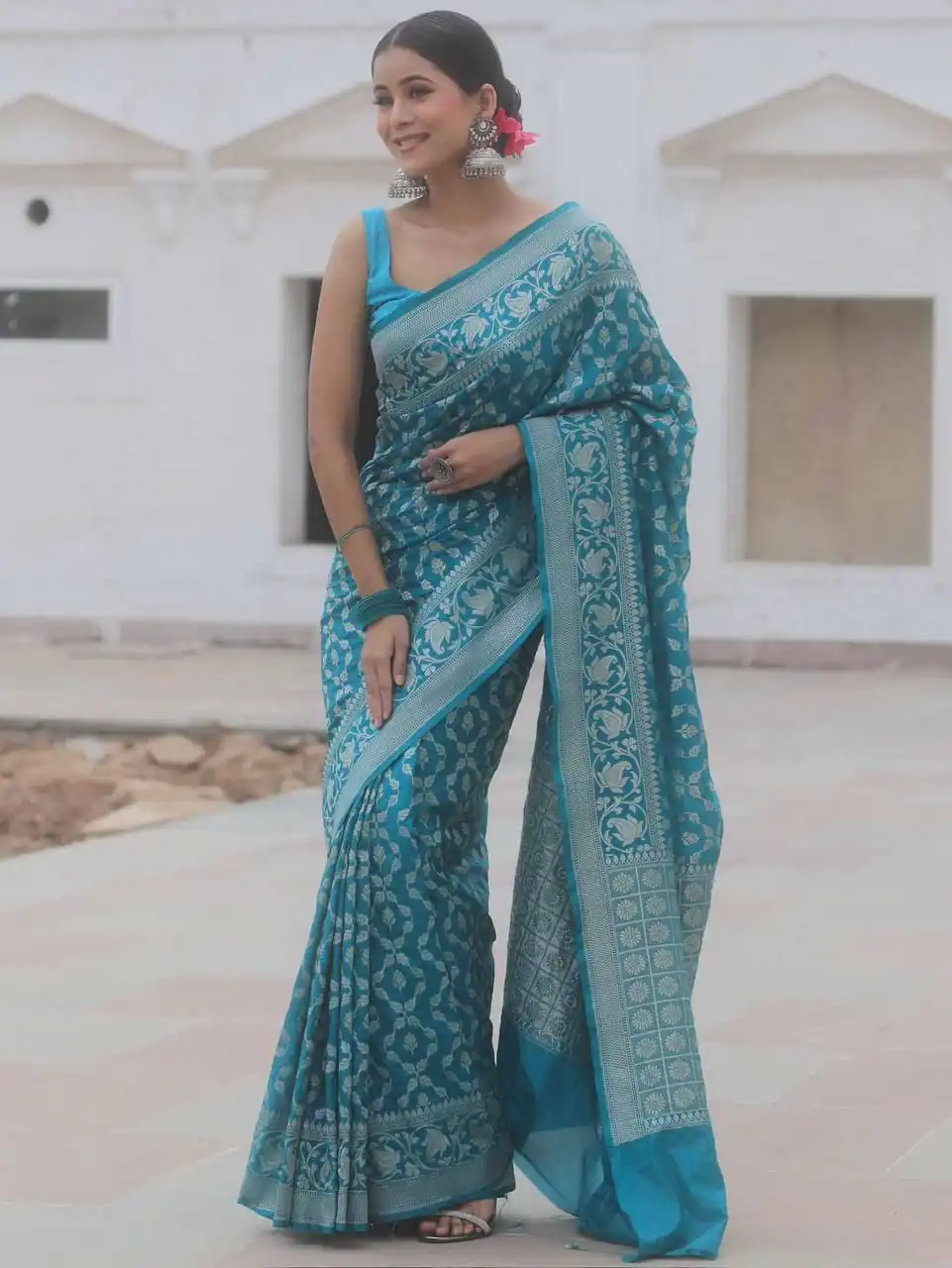 Sky Blue Lichi Silk Jacquard Border Work Saree | Sarees, Bollywood Sarees, Creative Sarees, Designer Sarees, Embroidered Sarees, Ethnic Saree, Modern Digital sarees, Party Wear Sarees