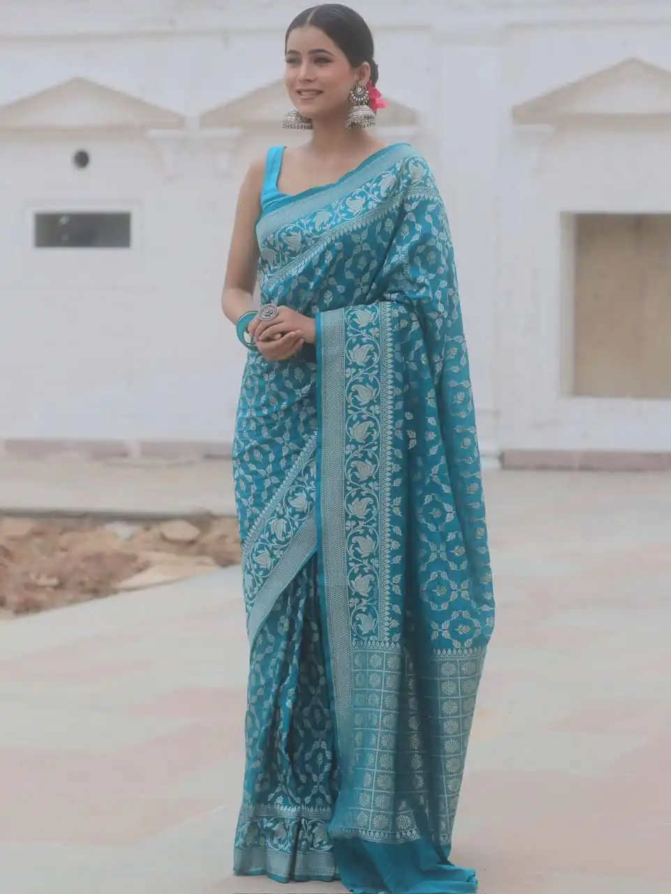 Sky Blue Lichi Silk Jacquard Border Work Saree | Sarees, Bollywood Sarees, Creative Sarees, Designer Sarees, Embroidered Sarees, Ethnic Saree, Modern Digital sarees, Party Wear Sarees