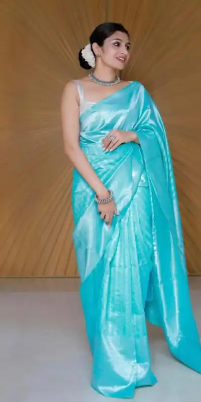 Sky Blue Lichi Silk Jacquard Saree | Sarees, Bollywood Sarees, Creative Sarees, Designer Sarees, Embroidered Sarees, Ethnic Saree, Modern Digital sarees, Party Wear Sarees