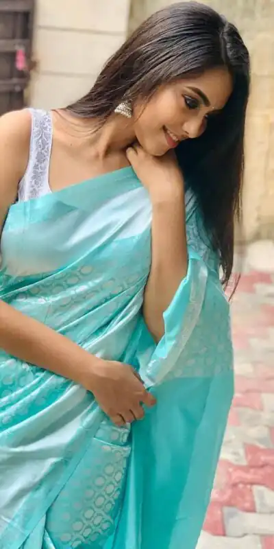 Sky Blue Lichi Silk Jacquard Saree | Sarees, Bollywood Sarees, Creative Sarees, Designer Sarees, Embroidered Sarees, Ethnic Saree, Modern Digital sarees, Party Wear Sarees