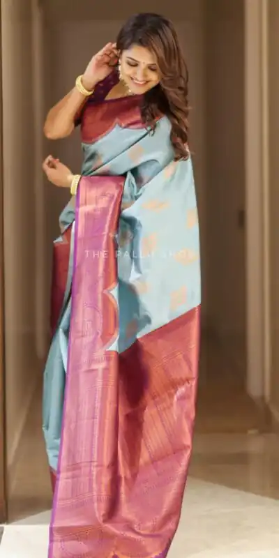 Sky Blue Lichi Silk Jacquard Work Saree | Sarees, Bollywood Sarees, Creative Sarees, Designer Sarees, Embroidered Sarees, Ethnic Saree, Modern Digital sarees, Party Wear Sarees