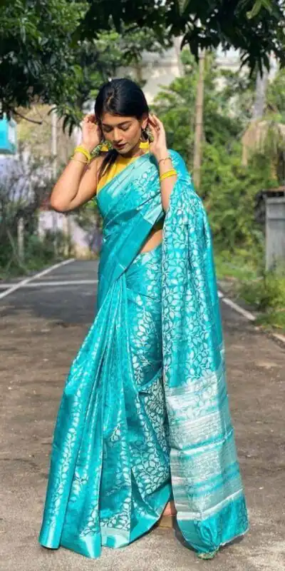 Sky Blue Lichi Silk Lace Work Border Saree | Sarees, Bollywood Sarees, Creative Sarees, Designer Sarees, Embroidered Sarees, Ethnic Saree, Modern Digital sarees, Party Wear Sarees