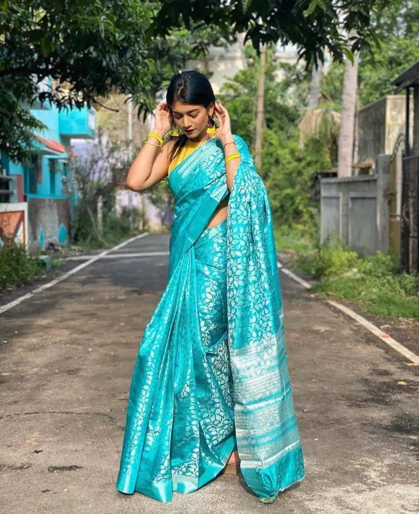 Sky Blue Lichi Silk Lace Work Border Saree | Sarees, Bollywood Sarees, Creative Sarees, Designer Sarees, Embroidered Sarees, Ethnic Saree, Modern Digital sarees, Party Wear Sarees