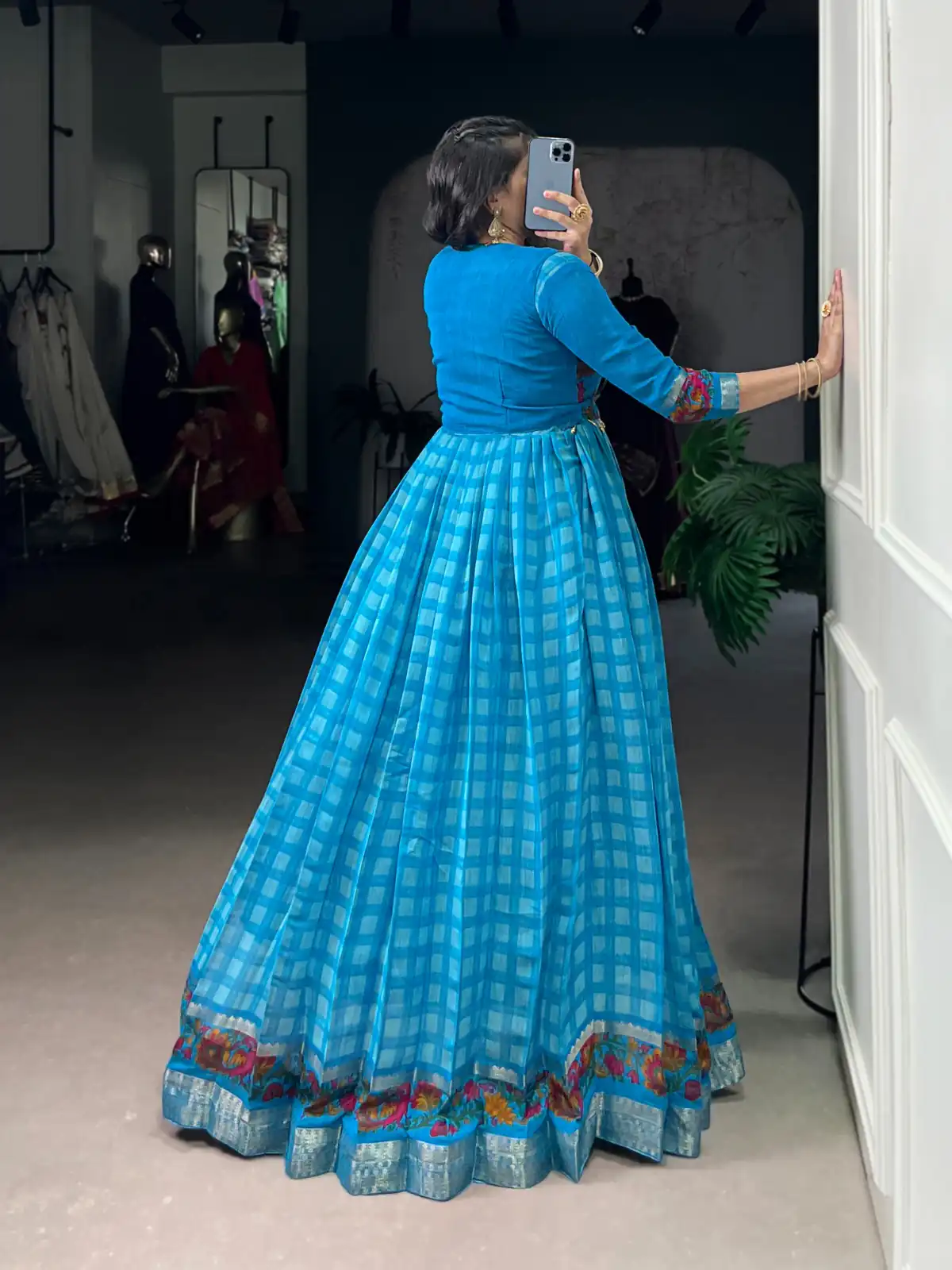Sky Blue Polyester Viscose Chanderi Gown | Gowns, Bollywood Gowns, Creative Gowns, Designer Gowns, Embroidered Gowns, Party Wear Gowns