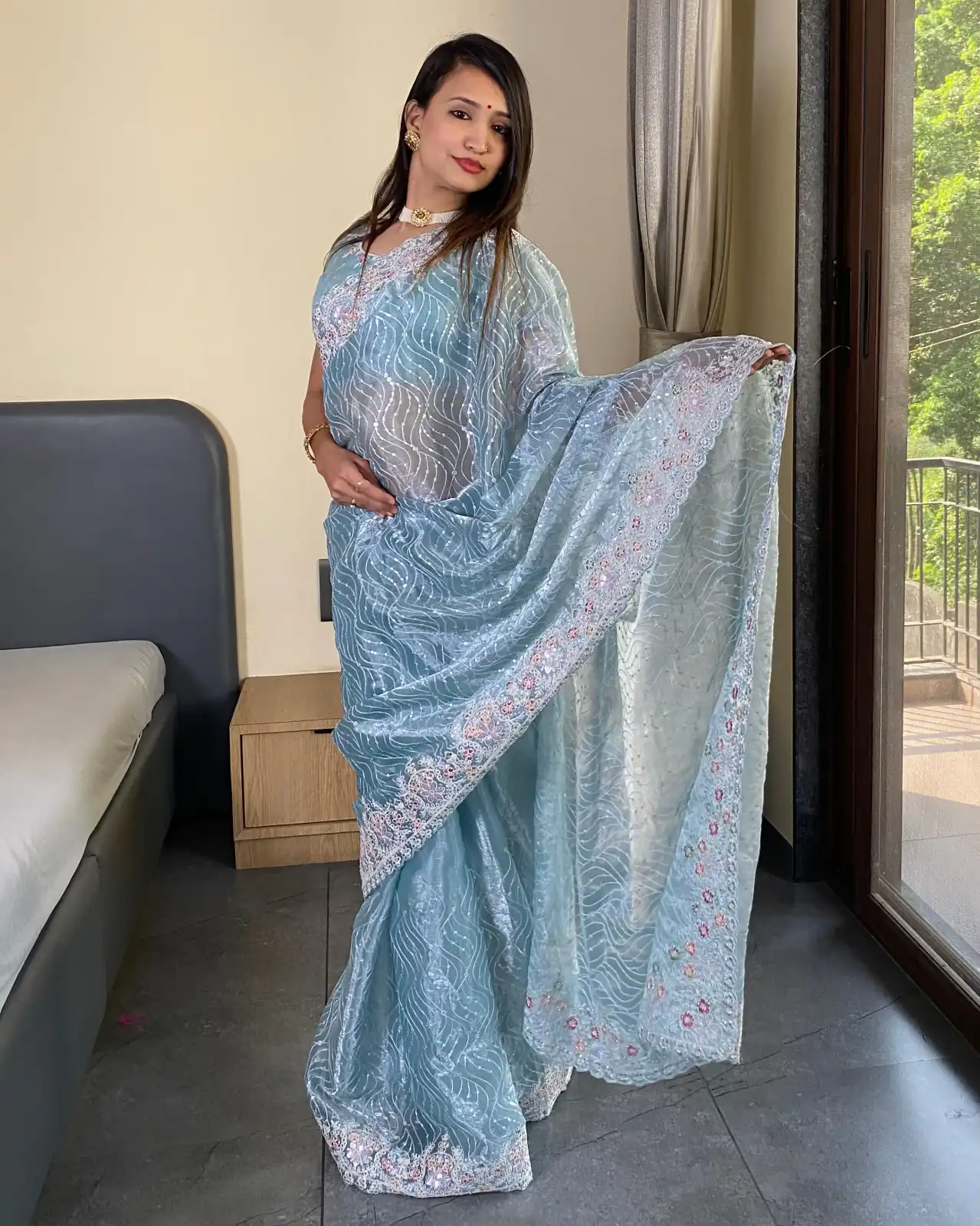 Sky Blue Premium Barbari Silk Zari Work Saree | Sarees, Bollywood Sarees, Creative Sarees, Designer Sarees, Embroidered Sarees, Ethnic Saree, Modern Digital sarees, Party Wear Sarees