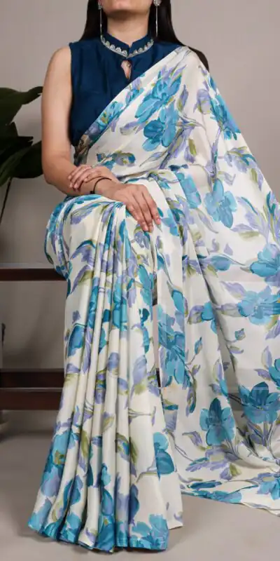 Sky Blue Satin Silk Lace Work Saree | Sarees, Bollywood Sarees, Creative Sarees, Designer Sarees, Embroidered Sarees, Ethnic Saree, Modern Digital sarees, Party Wear Sarees