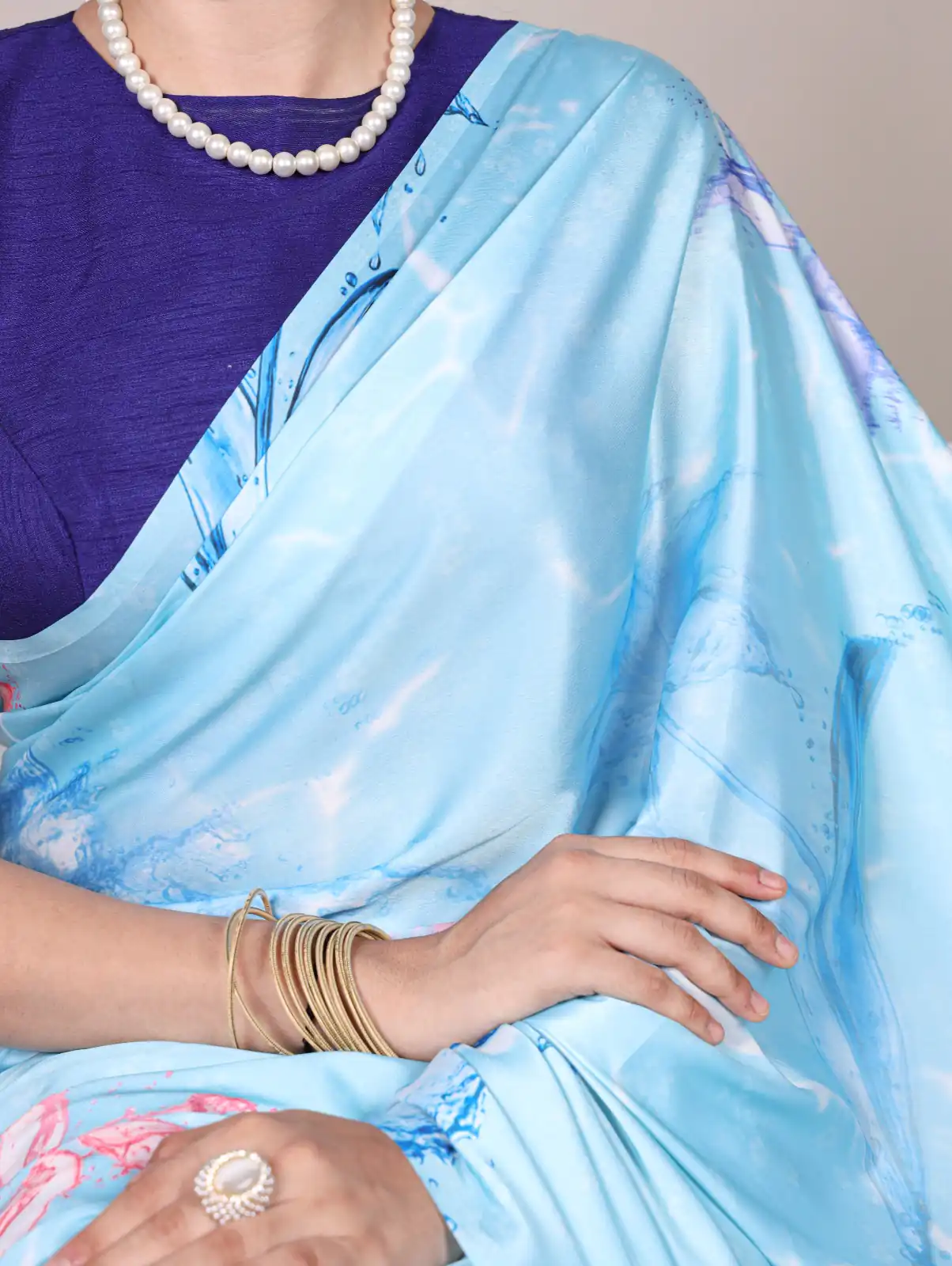 Sky Blue Satin Silk Printed Saree | Sarees, Bollywood Sarees, Creative Sarees, Designer Sarees, Embroidered Sarees, Ethnic Saree, Modern Digital sarees, Party Wear Sarees
