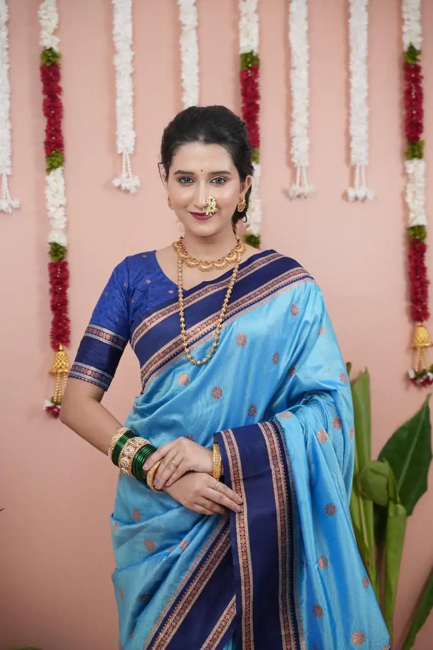 Sky Blue Silk Paithni Weaving Zari Work Saree | Sarees, Bollywood Sarees, Creative Sarees, Designer Sarees, Embroidered Sarees, Ethnic Saree, Modern Digital sarees, Party Wear Sarees