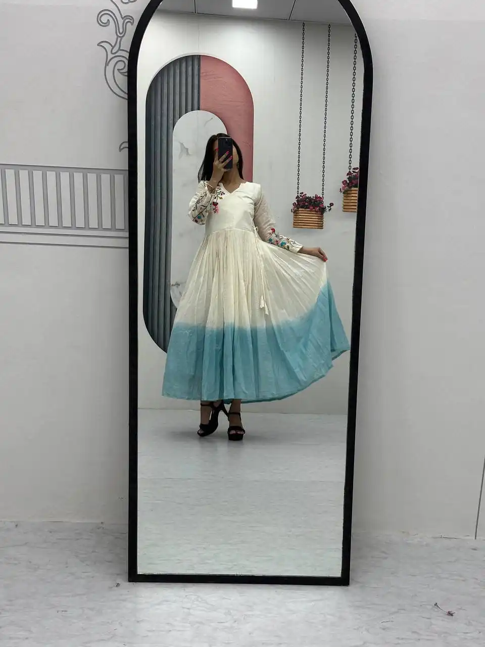 Sky Blue Soft Cotton Embroidery Work Gown | Gowns, Bollywood Gowns, Creative Gowns, Designer Gowns, Embroidered Gowns, Party Wear Gowns