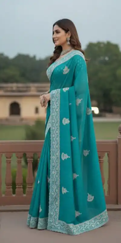 Sky Blue Soft Gold Crush Embroidery Work Saree | Sarees, Bollywood Sarees, Creative Sarees, Designer Sarees, Embroidered Sarees, Ethnic Saree, Modern Digital sarees, Party Wear Sarees