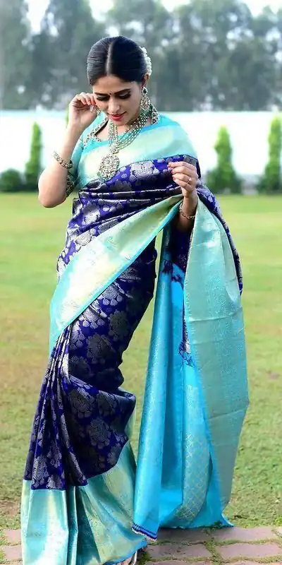 Sky Blue Soft Lichi Silk Border Jacquard Work Saree | Sarees, Bollywood Sarees, Creative Sarees, Designer Sarees, Embroidered Sarees, Ethnic Saree, Modern Digital sarees, Party Wear Sarees