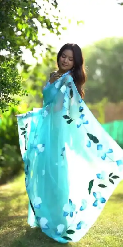Sky Blue Soft Organza Silk Ready To Wear Saree | Sarees, Bollywood Sarees, Creative Sarees, Designer Sarees, Embroidered Sarees, Ethnic Saree, Modern Digital sarees, Party Wear Sarees