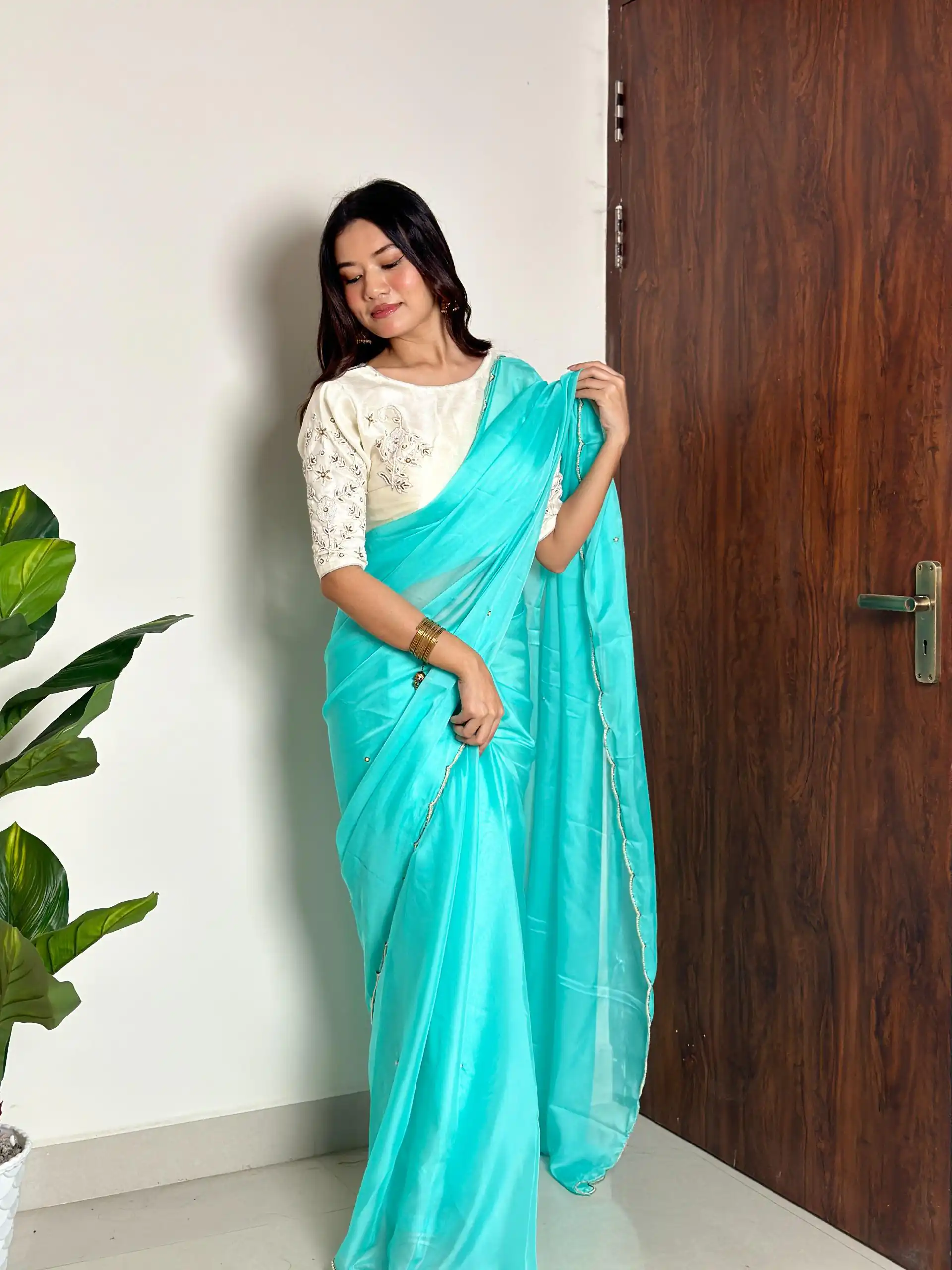 Sky Blue Soft Organza With Handwork Saree | Sarees, Bollywood Sarees, Creative Sarees, Designer Sarees, Embroidered Sarees, Ethnic Saree, Modern Digital sarees, Party Wear Sarees